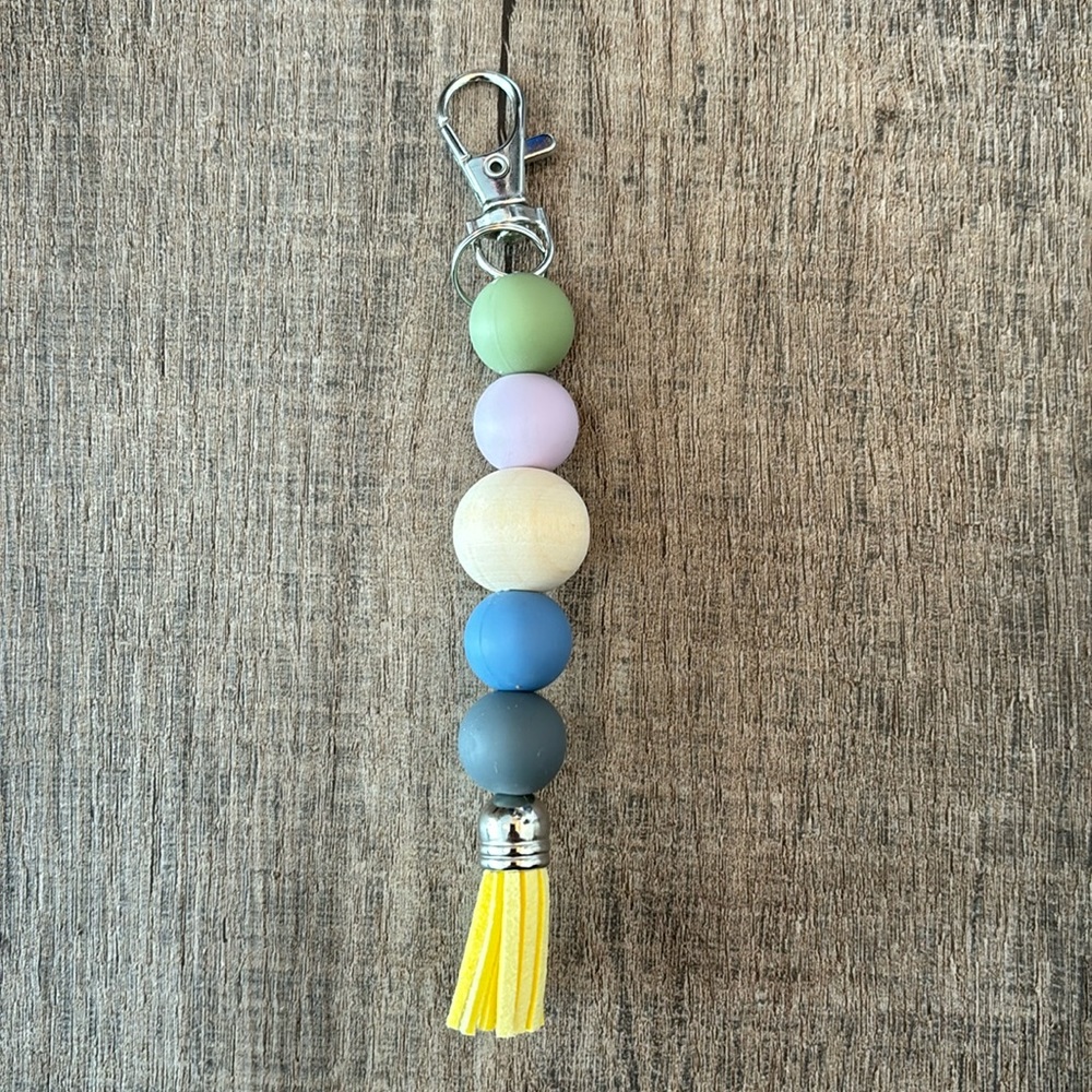 Handmade Silicone Beaded Keychain with Tassel and Lobster Claw Luggage Tag multi